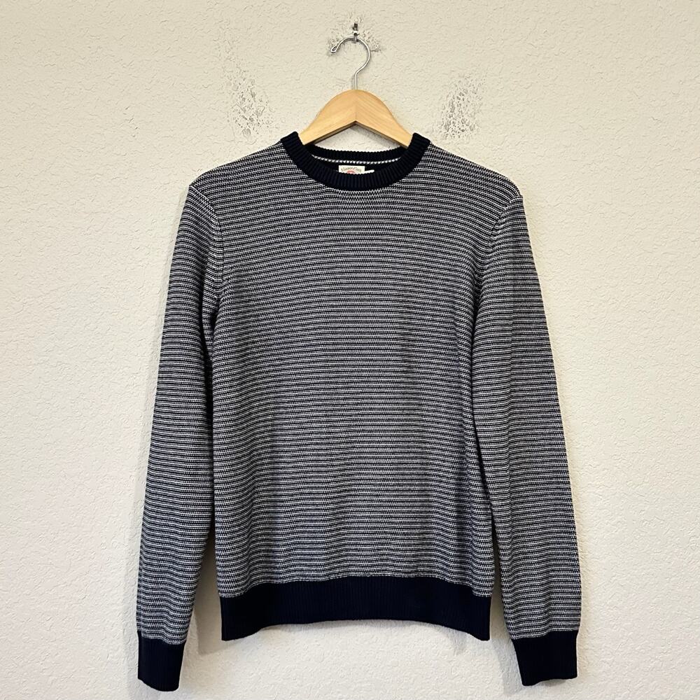 FAHERTY Sweater Midnight Blue Striped Organic Cotton Cashmere Pullover
